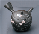 玉光作黒泥急須長丸形ノタ打ち流れ梅セラメッシュ網 玉光作黒泥急須長丸形ノタ打ち流れ梅セラメッシュ網