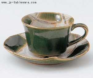 織部格子コーヒー碗皿（碗と受け皿セット）