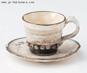 手造り粉引三島コーヒーＣ／Ｓ（碗と受け皿セット）