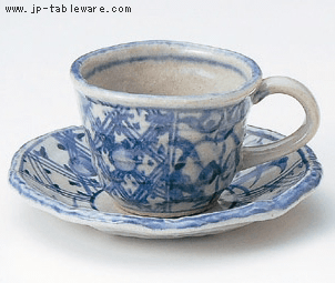 藍染間取花コーヒー皿（碗と受け皿セット）