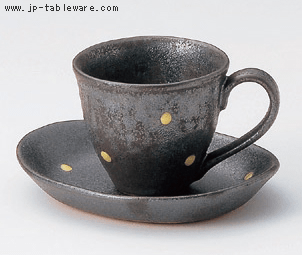 黒ゆず黄水玉コーヒー碗皿（碗と受け皿セット）