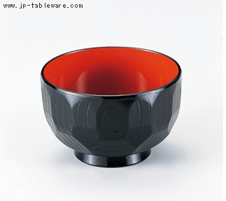 ３．６寸亀甲木目汁椀　黒内朱