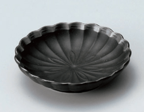 黒マットプラチナ彩八重菊浅皿