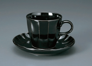ソギ黒コーヒー碗皿（碗と受け皿セット）