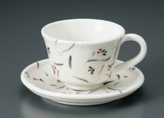 粉引小花コーヒー碗皿（碗と受け皿セット）
