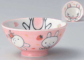 ピンクウサギ子供茶碗