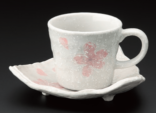 ピンク花コーヒー碗皿（碗と受け皿セット）
