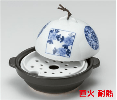 染付ﾄﾞｰﾑ型鍋･蒸し器(目皿付)