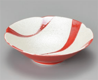 赤釉流水ﾗｽﾀｰ花型多用鉢