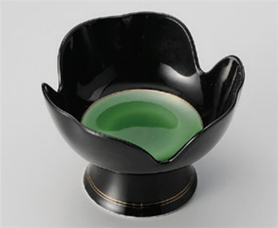 黒釉緑掛分高台小鉢