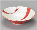 赤釉流水ﾗｽﾀｰ花型多用鉢