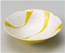 黄釉流水ﾗｽﾀｰ花型多用鉢