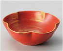 赤釉金彩刷毛目渦花型小鉢